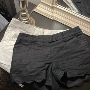 Scalloped linen black dressy and white J.Crew shorts